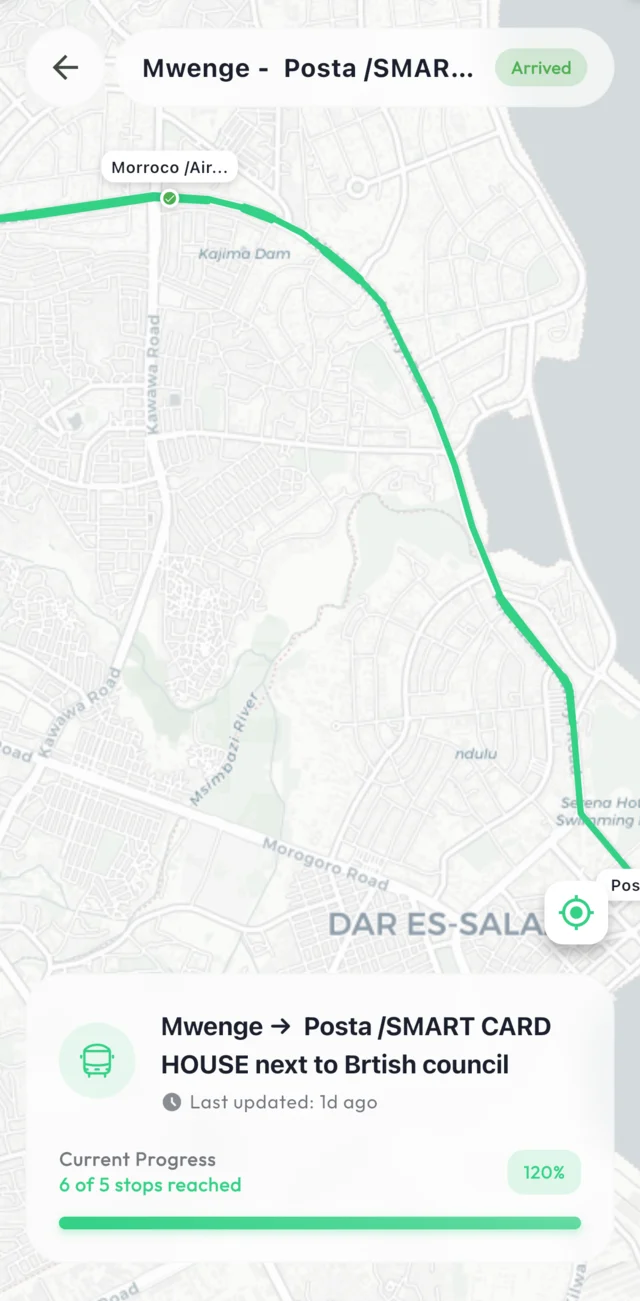 Live route tracking map in the Panda app
