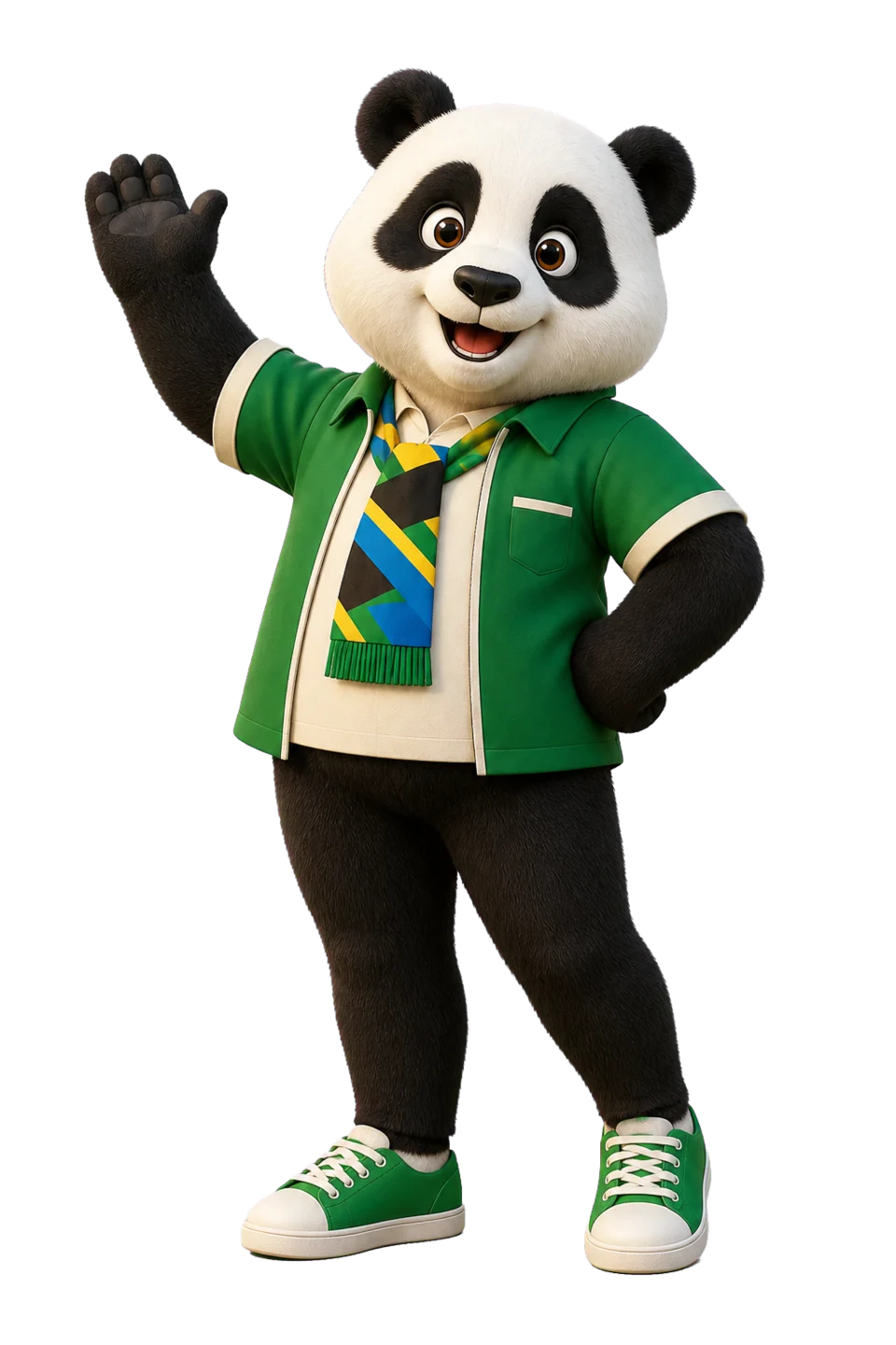 Panda mascot waving